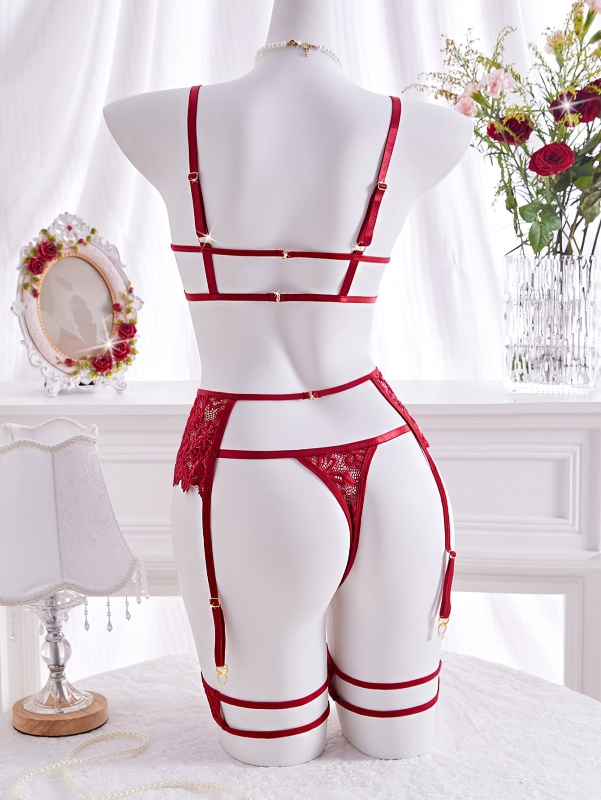 5pcs Solid Color Flower Lace Sexy Lingerie Set - Loveblanket